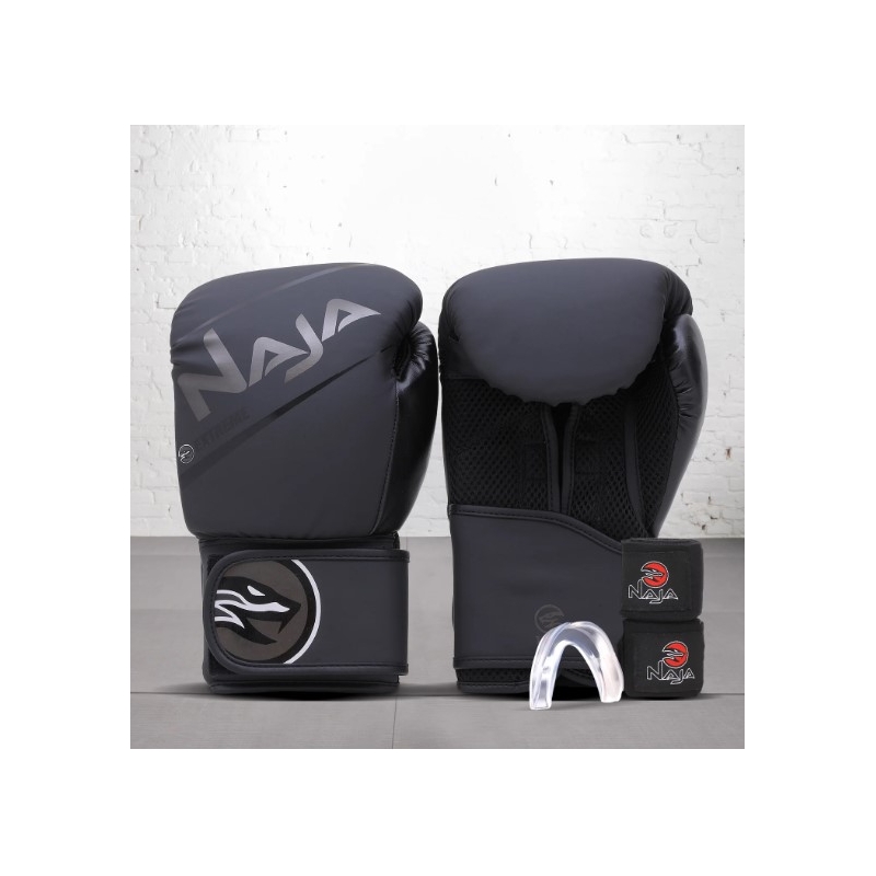LUVA BOXE / MUAY THAI NAJA EXTREME CONJUNTOKit Boxe e Muay Thai Naja Extreme Luva + Bandagem + Bucal