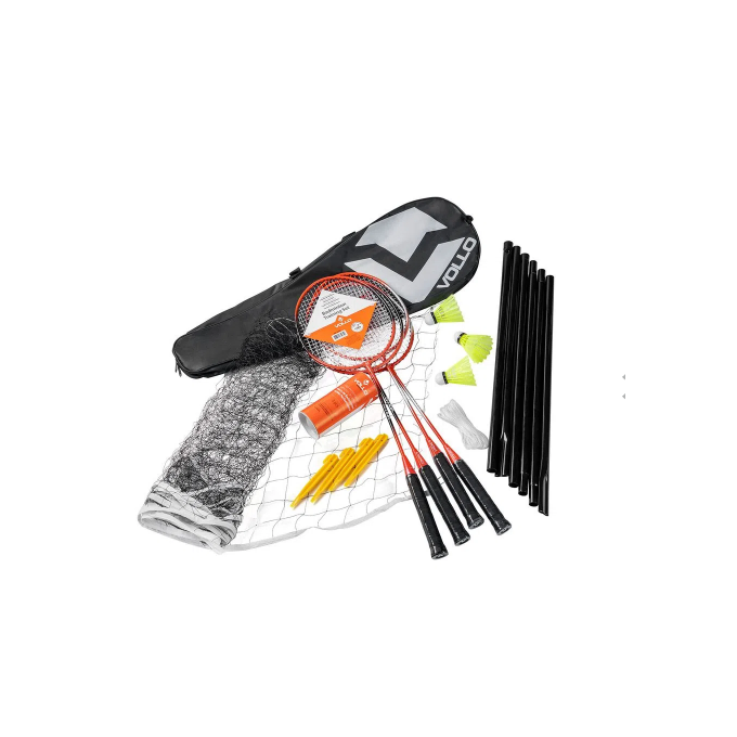 Kit Badminton Vollo 4 Raquetes 3 Petecas e Rede VB004
