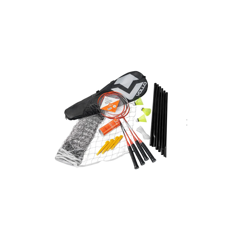 Kit Badminton Vollo 4 Raquetes 3 Petecas e Rede VB004